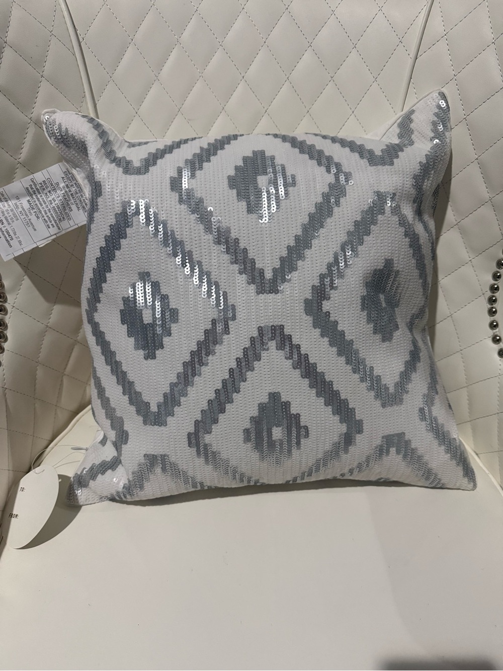 Sequin Diamond Accent Pillow in Gray and White